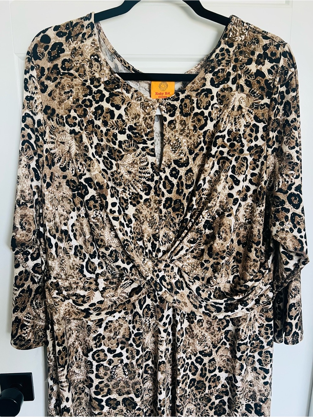 Ruby Rd. Leopard Print Twist-Waist Long Sleeve Dress - Brown/Black - Picture 2 of 4